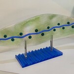 Lois Brezinski Artworks Green Wavy Fish, fused glass on stand, LOIS