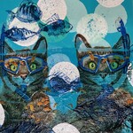 Pam Maschal "Cats 'n' Fish, collage, 6x6, PAMM