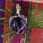 Matalus Designs Pendant, Silver-wrapped gemstone on cord, MATD