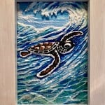 Carol Merritt "Just Keep Swimming" turtle in wave, @4x5" framed, CARM