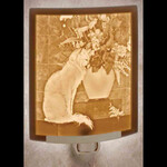 Porcelain Garden Nightlight, Lithophane, Porcelain, CAT WITH FLOWERS, PORG