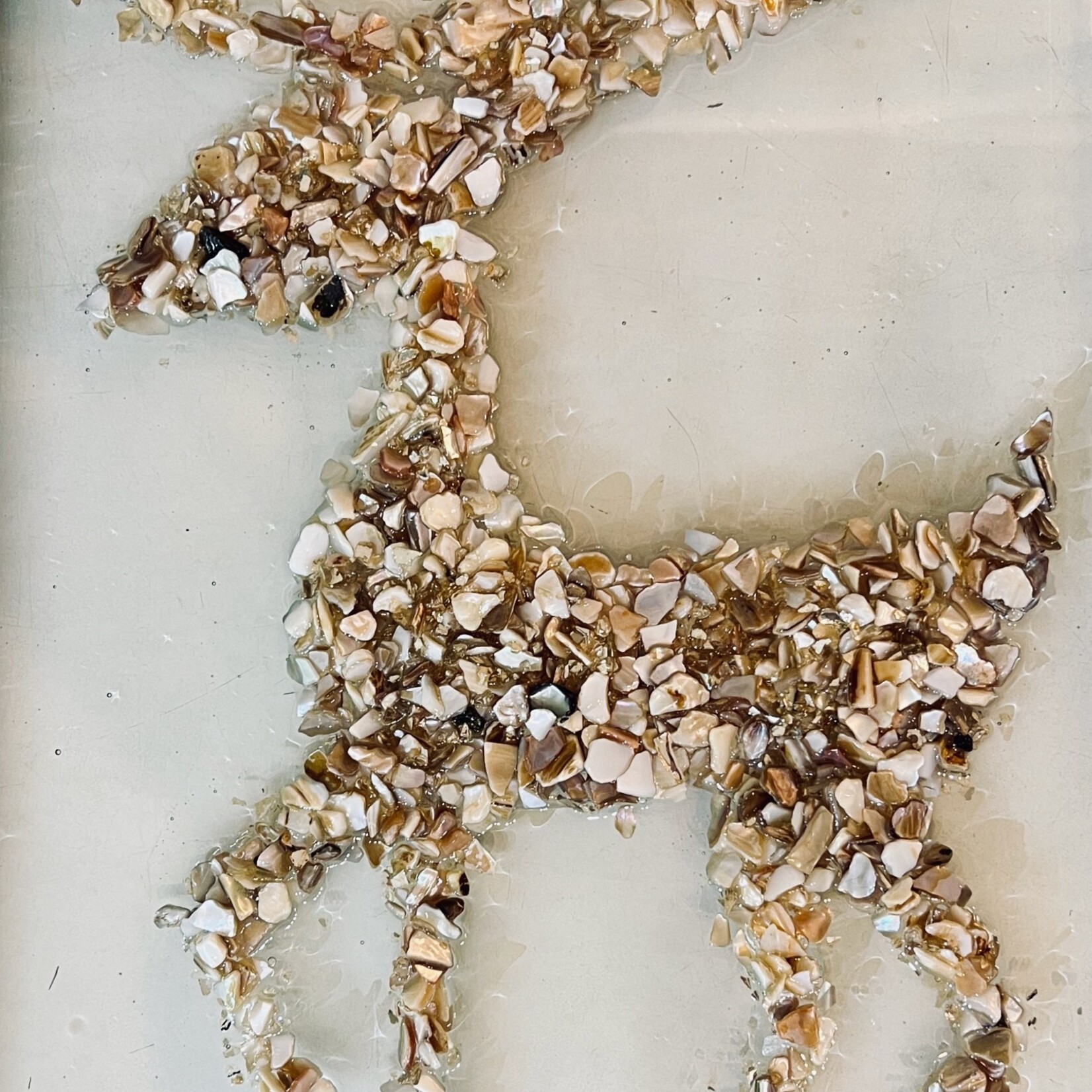 Sue by the Seashore "Robert Reindeer",  crushed glass, framed, 16x13", SUES