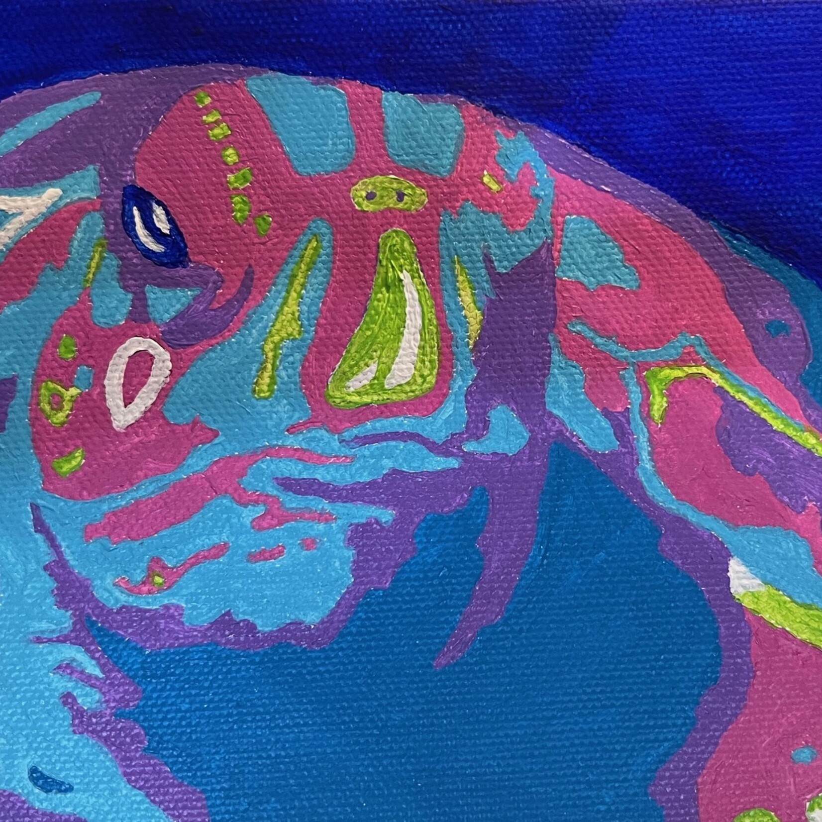 Susan Roberts ELMER, Pop Art Turtle, orig ptg on GW canvas,5x7" SUSR