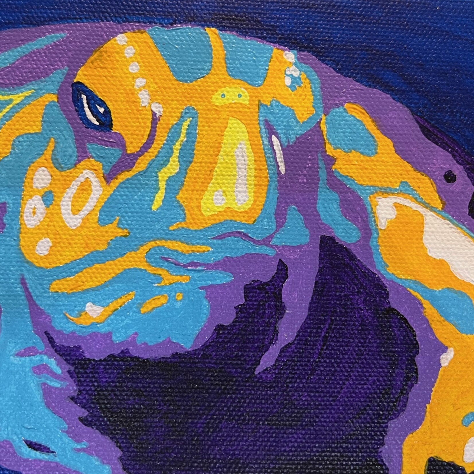 Susan Roberts ELMER, Pop Art Turtle, orig ptg on GW canvas,5x7" SUSR
