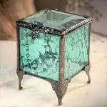 Kathy Gustafson Jewel Box, Stained Glass, Turquoise, 4" KATG
