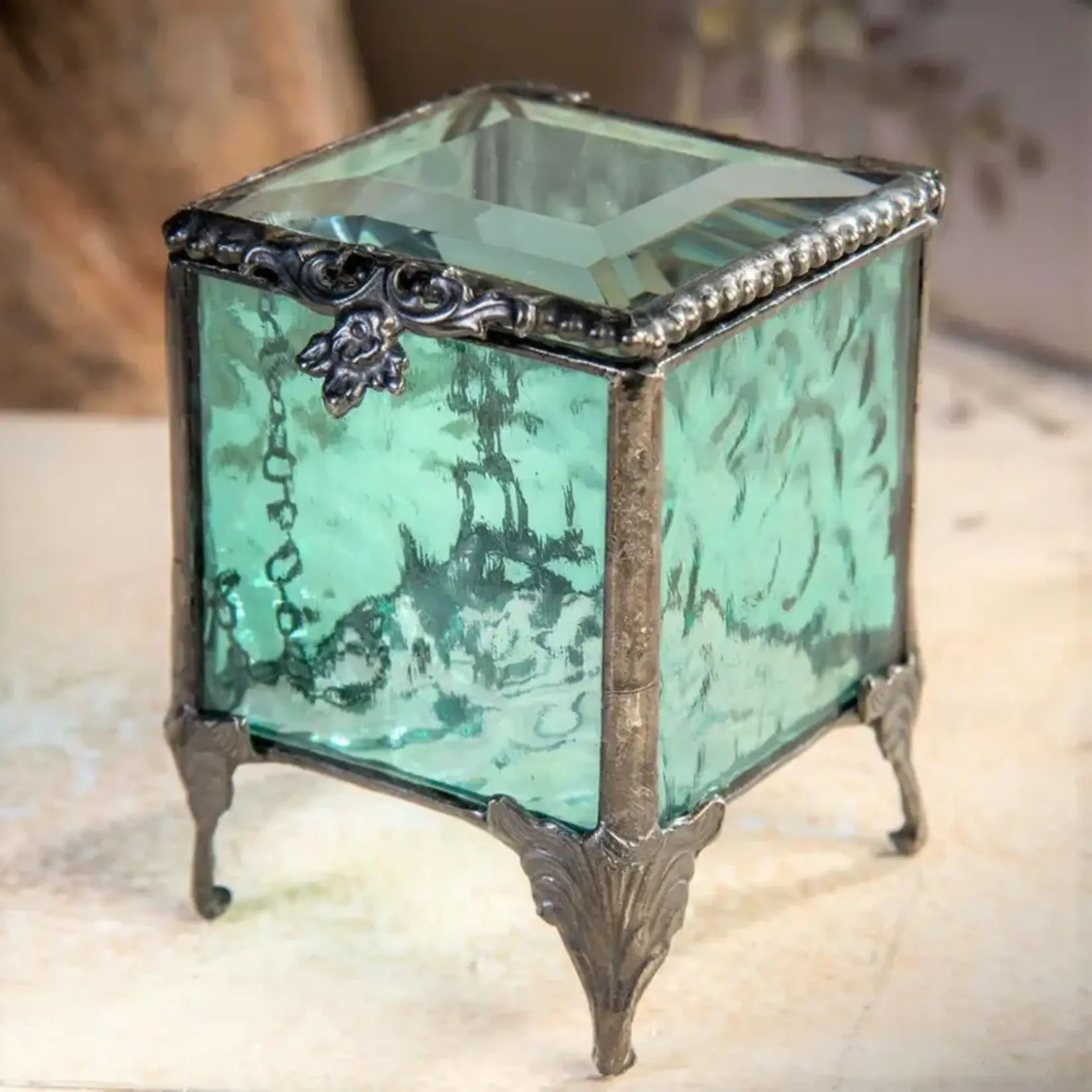 Kathy Gustafson Jewel Box, Stained Glass, Turquoise, 4" KATG
