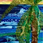 Pam Maschal "Lonely Palm", collage on canvas, 12x36",  PAMM