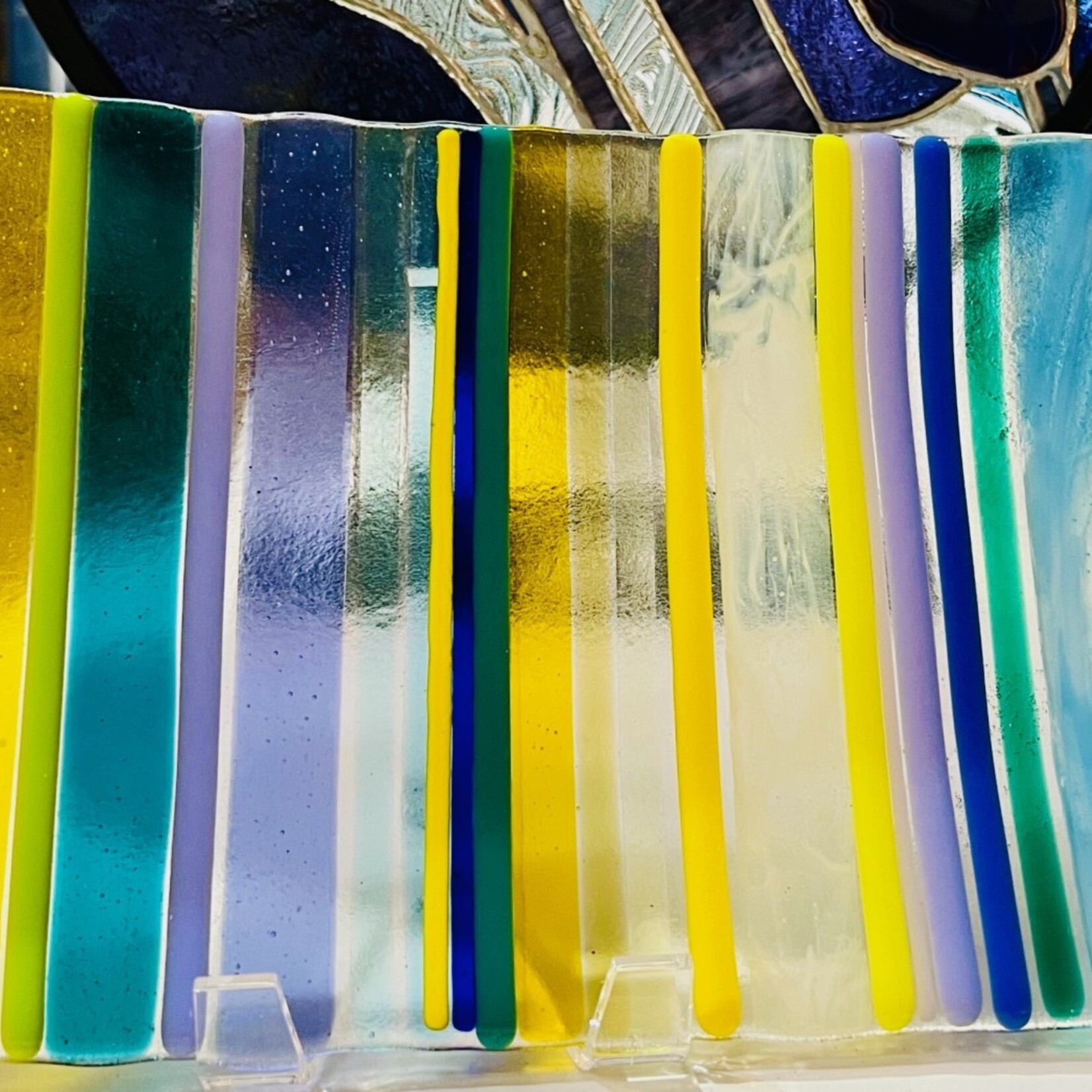 Lois Brezinski Artworks Multi-stripe Tray, narrow, 14x6", fused glass, LOIS