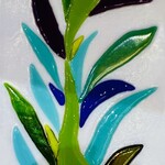 Lois Brezinski Artworks Palm Leaf Pearl Tray, 17x7", fused glass, LOIS