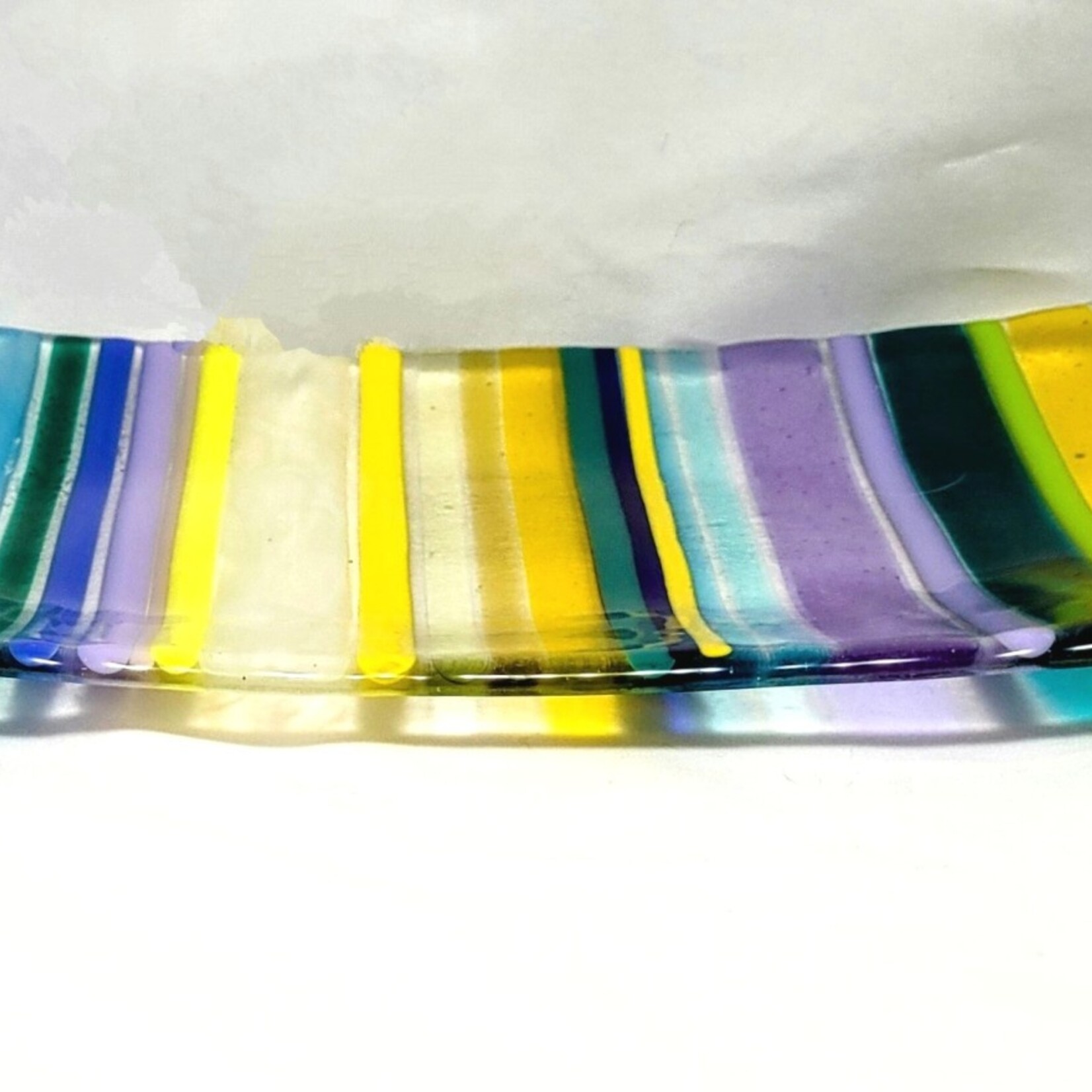Lois Brezinski Artworks Multi-stripe Tray, wide, 15"x8", fused glass, LOIS