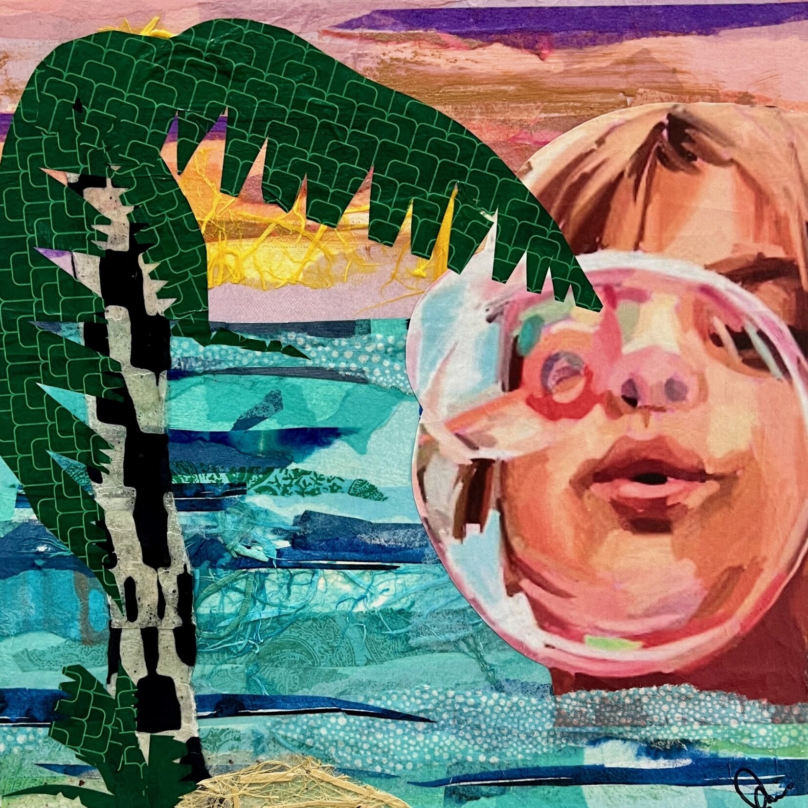 Pam Maschal Summer Bubbles , Collage, 14x14", framed, PAMM