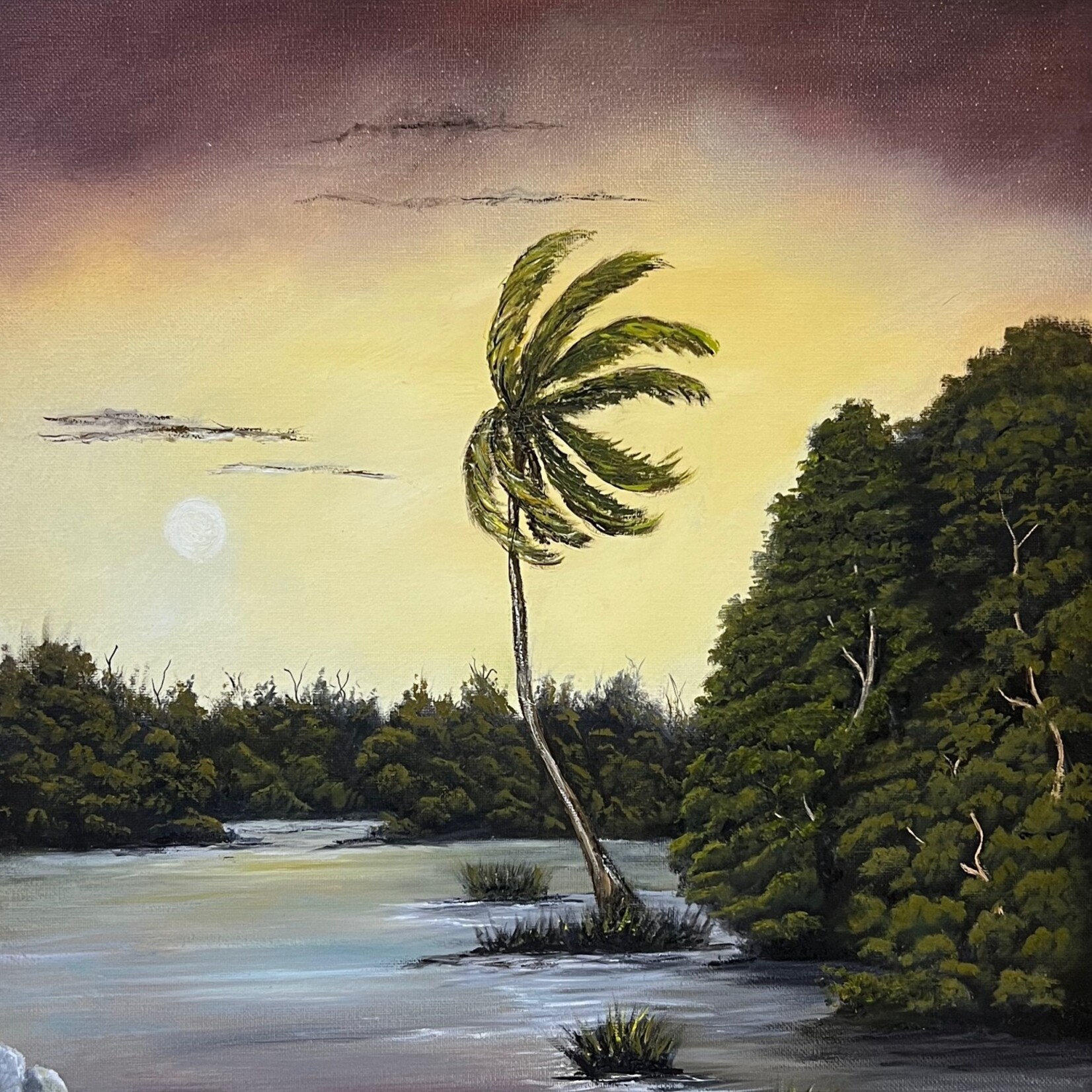 Highwaymen: Original, 2nd Generation, Legacy HIGHWAYMEN,  Legacy, Tutti Jenkins, "Lone Palm at Dusk,  original oil on canvas, 20x24", RARE