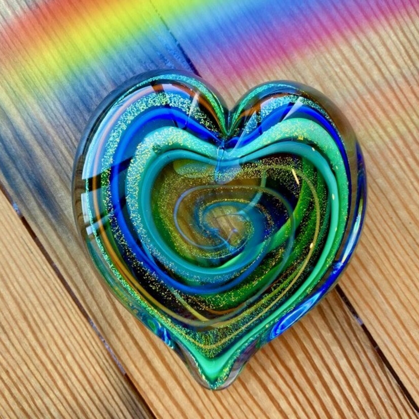 Glass Eye Studio Heart of Fire, Golden Rainbow, 3.5", GLAS
