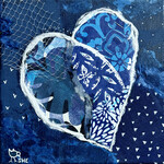 Susan Estrella "Points of Blue",  heart, collage/mixed media, 6" sq, SUSE