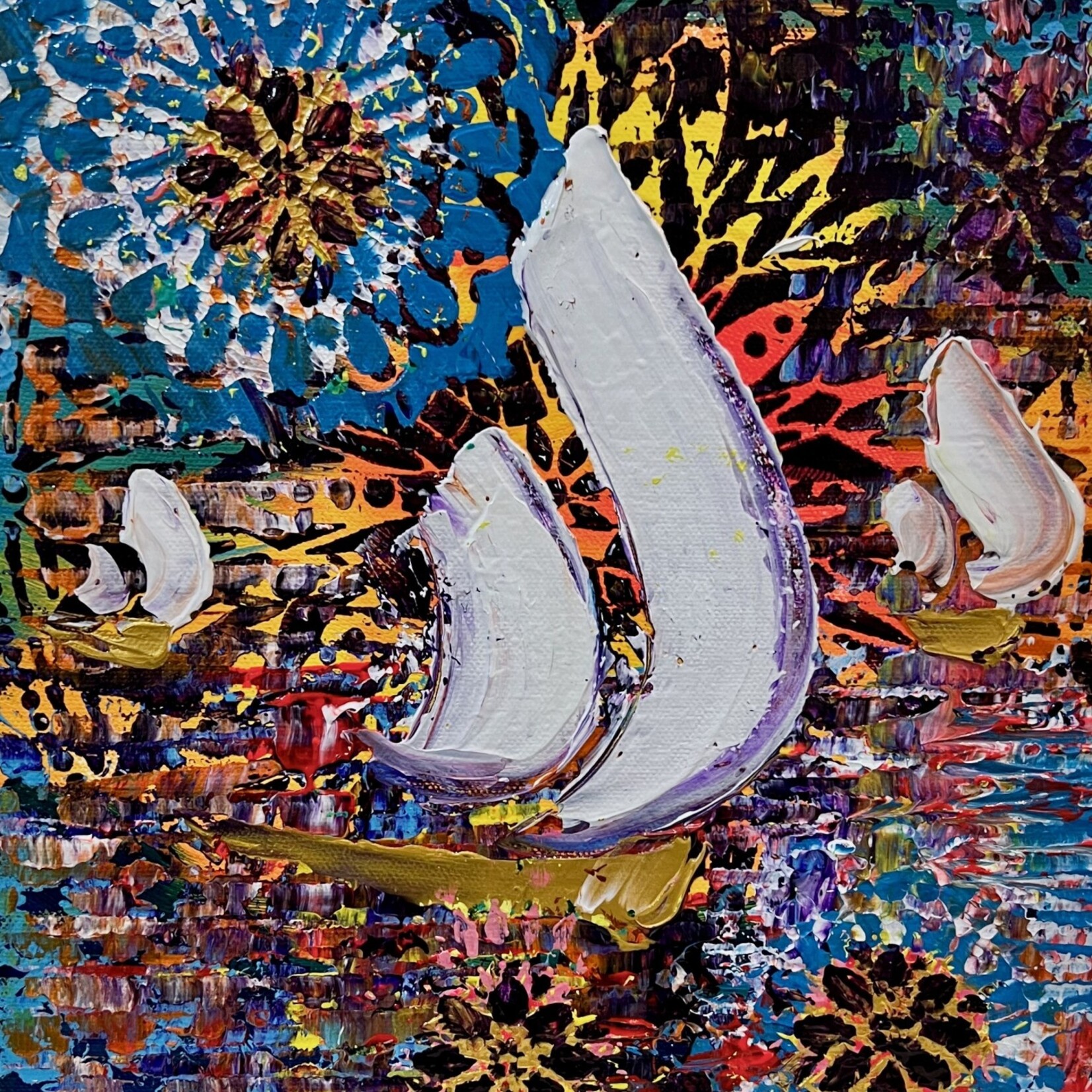 Lisa Jill Allison "Sizzle Sail", Orig acrylic/Mixed media on gw canvas, 11x14", LISA