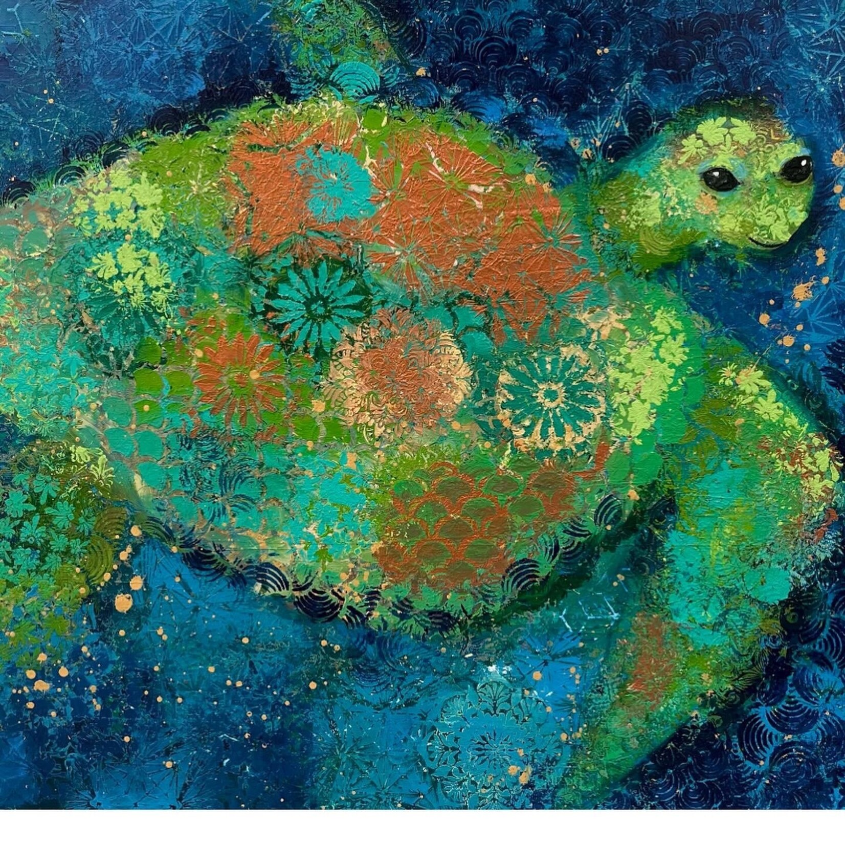 Lisa Jill Allison "Sweet Solitude",  turtle, acrylic/mixed media on GW canvas, 40x30", LISA
