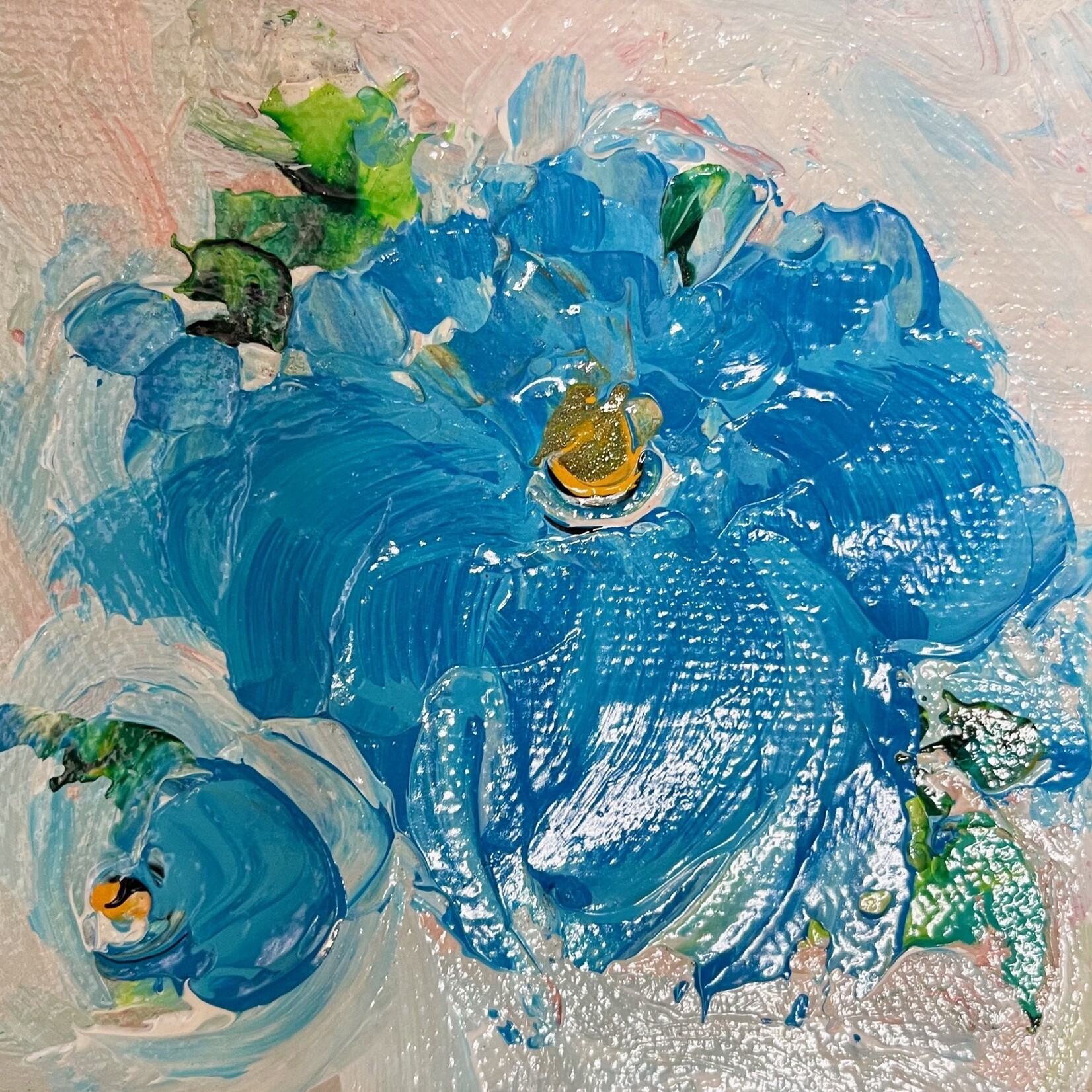 Lisa Jill Allison "Blue Bell" Orig acrylic/Mixed media on gw canvas, 4x4", LISA