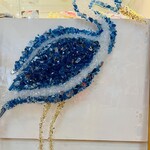 Sue by the Seashore Heron, blue, crushed glass, 22x17", SUES