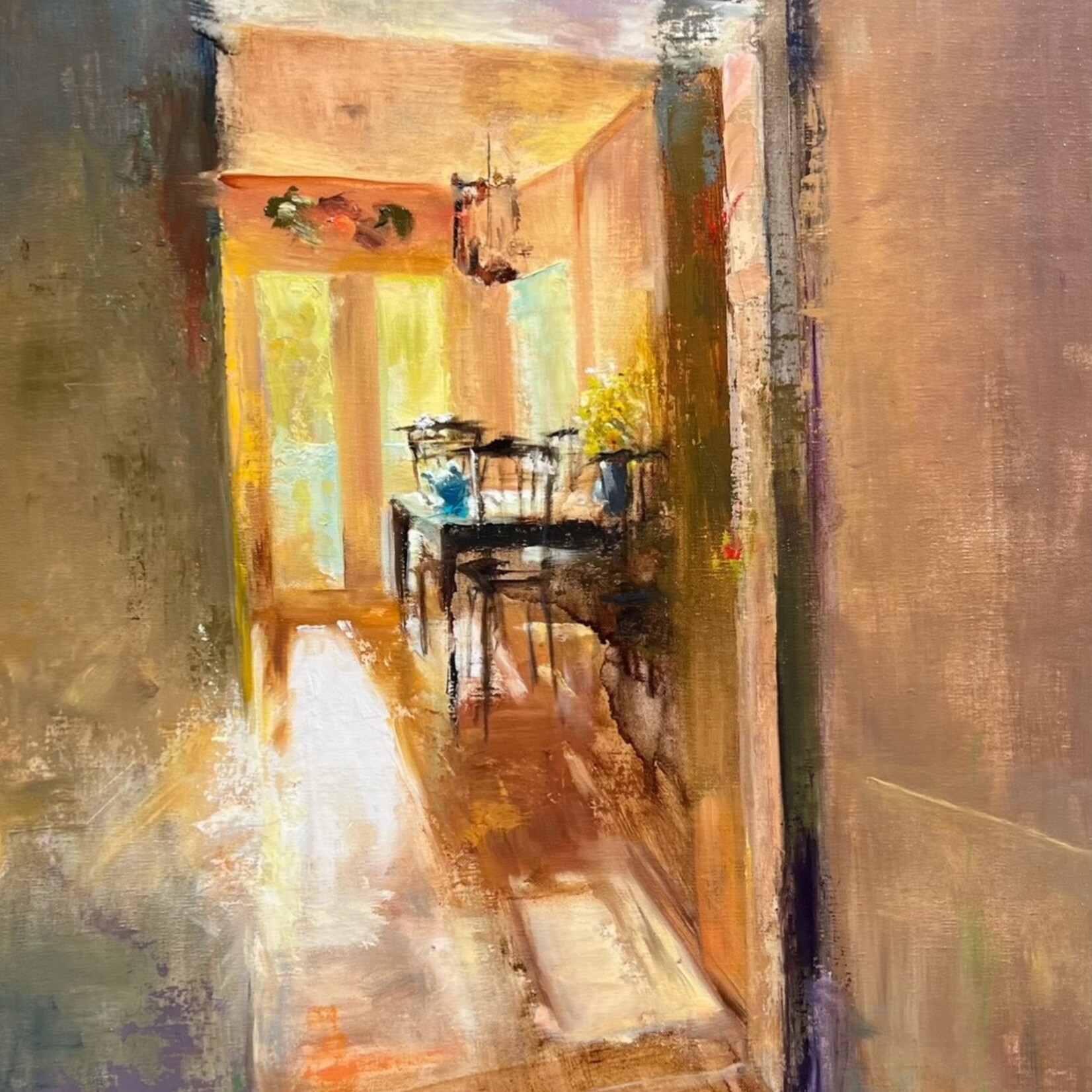 Michaelann Bellerjeau "Tea at Rita's", interior, oil on canvas, 18x24", framed, MICB