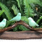 Molly Potter Thayer "Verde Speckled Songbird", driftwood w/aqua ceramic birds, MOLT