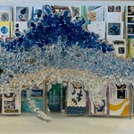 Sue by the Seashore Sailfish,  crushed glass, framed, 27x15" SUES