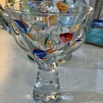 Mary Burnside Martini glass, handpainted w/fish motif, MARY