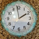 Mary Burnside Clock, aqua sea glass,  9" d, MARY