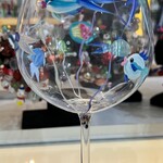 Mary Burnside Red Wine Glass, stemmed, handpainted,  blue fish,  MARY
