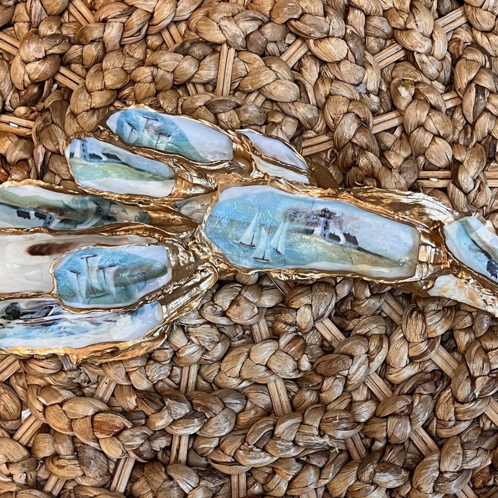 Pam Maschal SOUTHERN WILD OYSTER CLUSTER w/gold leaf & collage, PAMM
