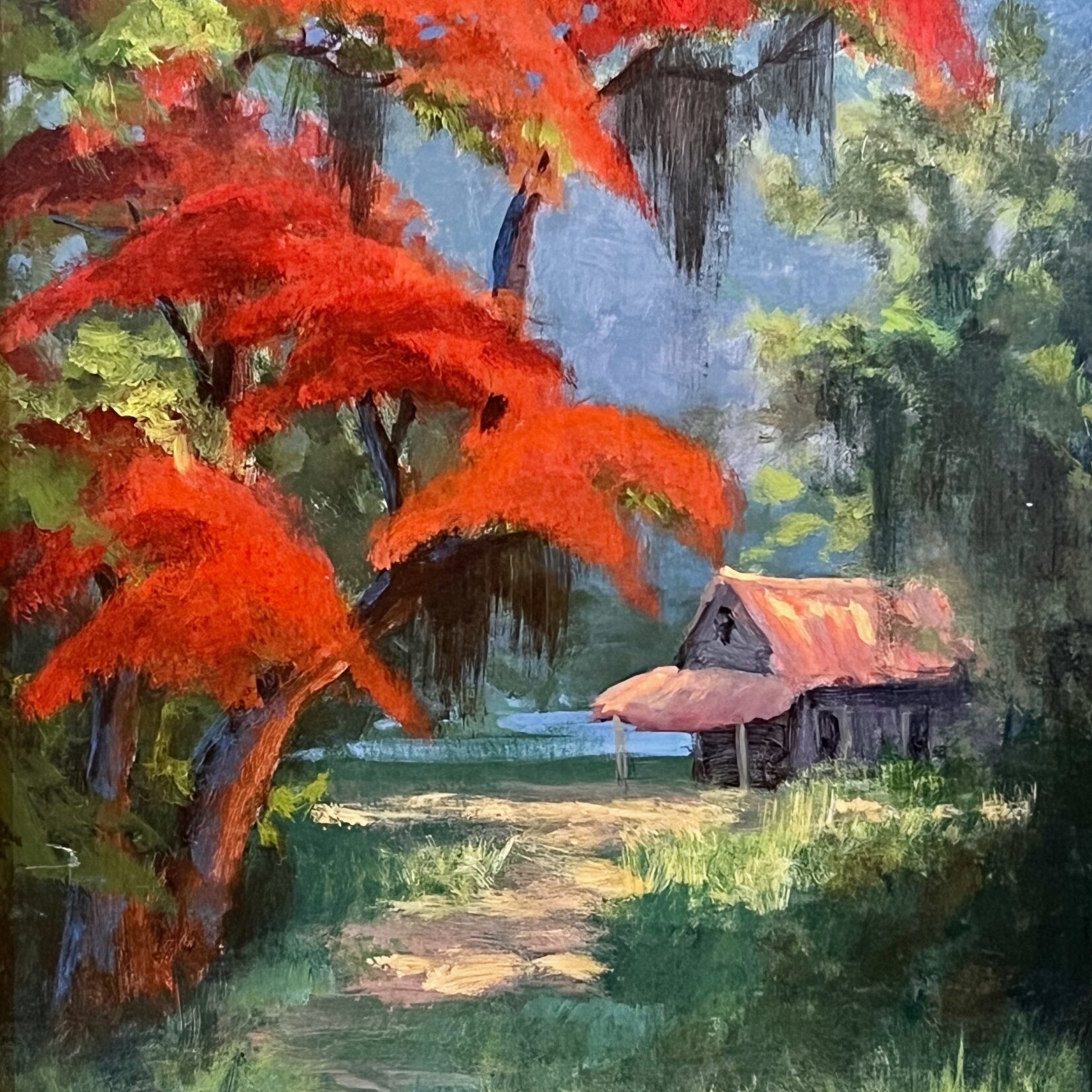 Highwaymen: Original, 2nd Generation, Legacy HIGHWAYMEN, Karim Gebahi, Royal Poinciana, signed orig oil on birch panel, 8x10", RARE