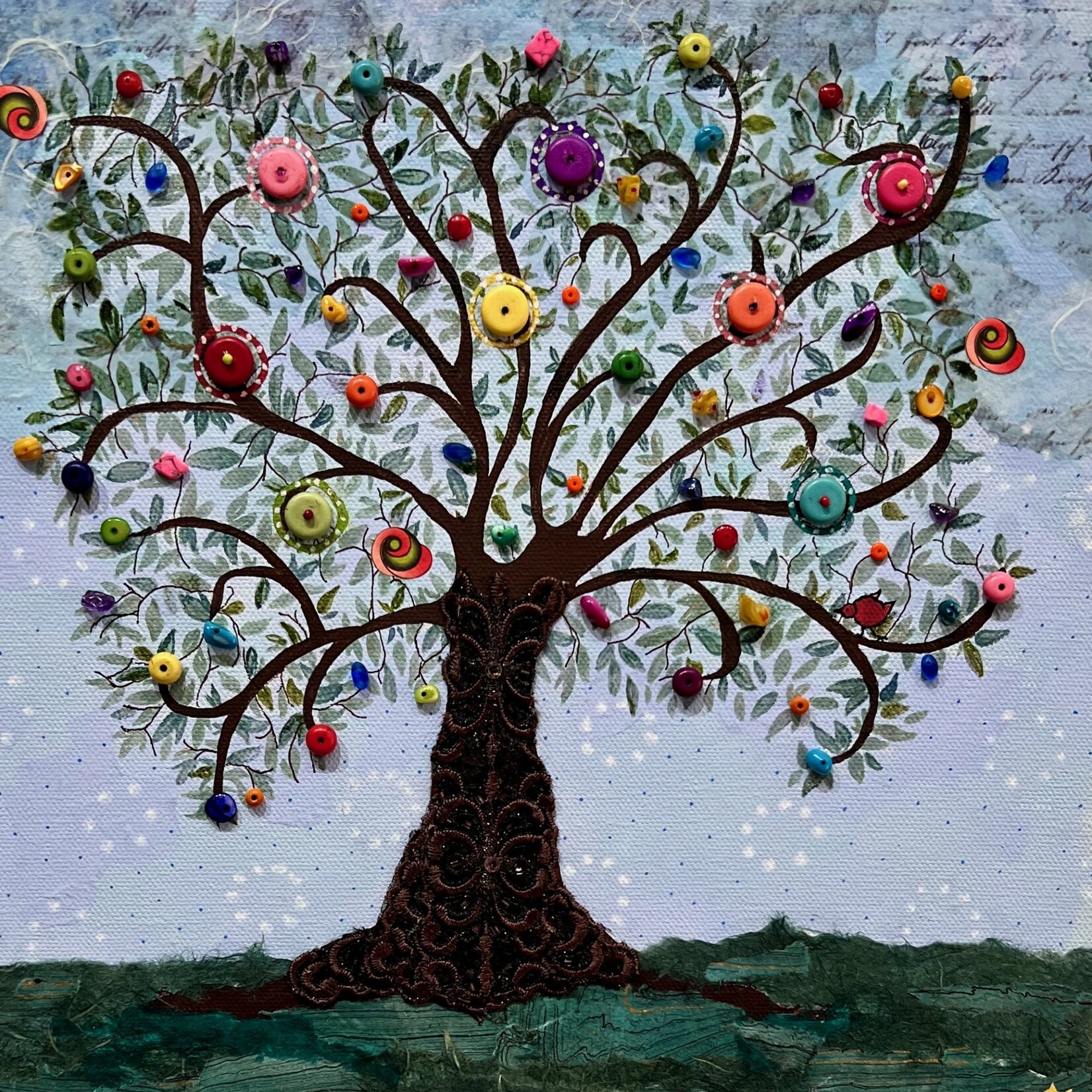 Susan Estrella "Tree of Life, Dos,"  Mixed media, 12x12", gw canvas,  SUSE