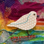 Susan Estrella "It's a Colorful Journey", Bird, collage/mixed media, 6" sq, SUSE