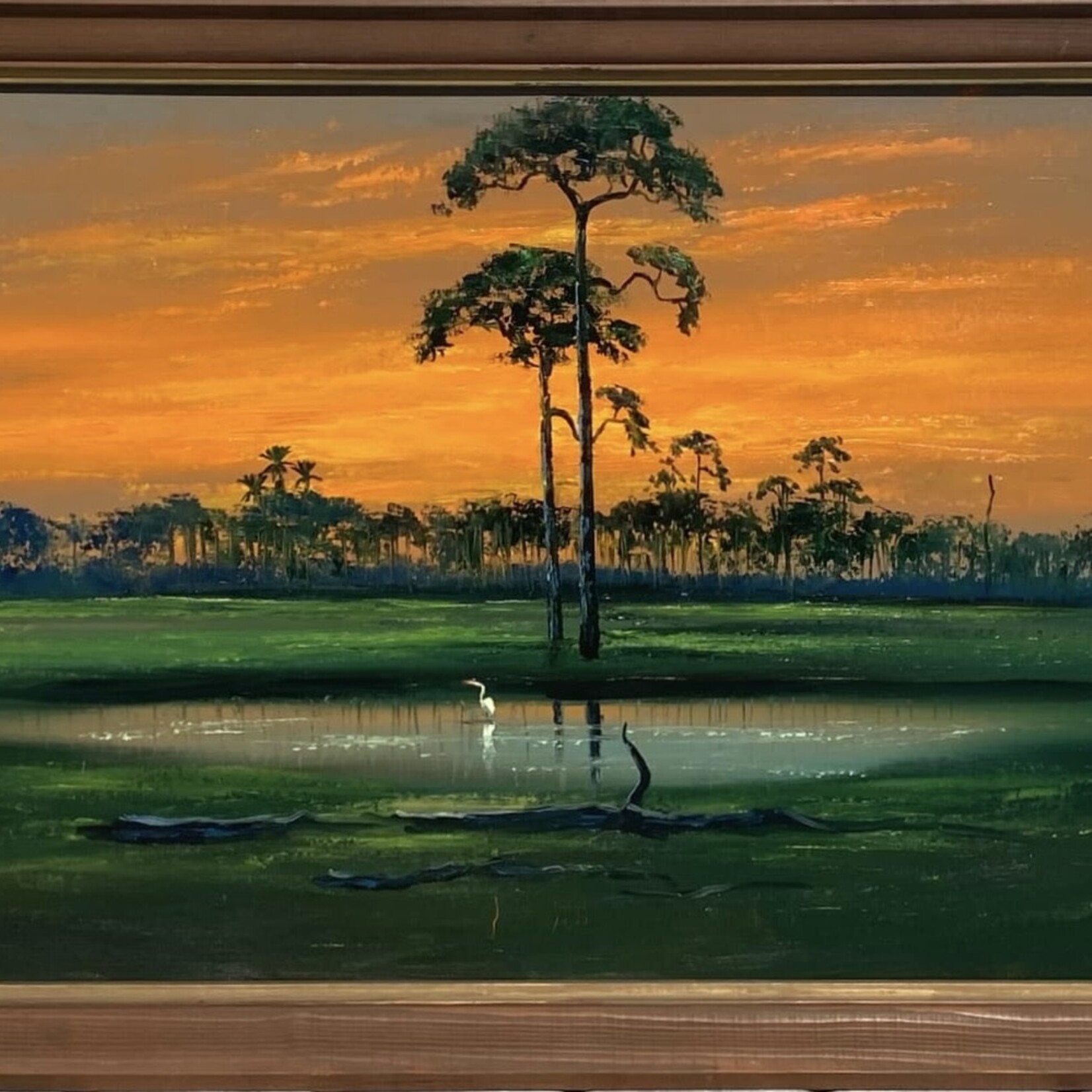 Highwaymen: Original, 2nd Generation, Legacy HIGHWAYMEN, RA Mclendon, Fire Sky with Egret, jumbo on Upson, 2'x4', RARE