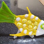 Lois Brezinski Artworks Fish, yellow, fused glass on stand, small, LOIS