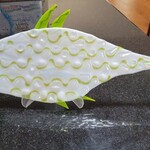 Lois Brezinski Artworks Fish, white, fused glass on stand, lrg (@20"l),  LOIS
