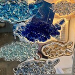 Sue by the Seashore "Fishies", crushed glass, framed, 16x14" SUES