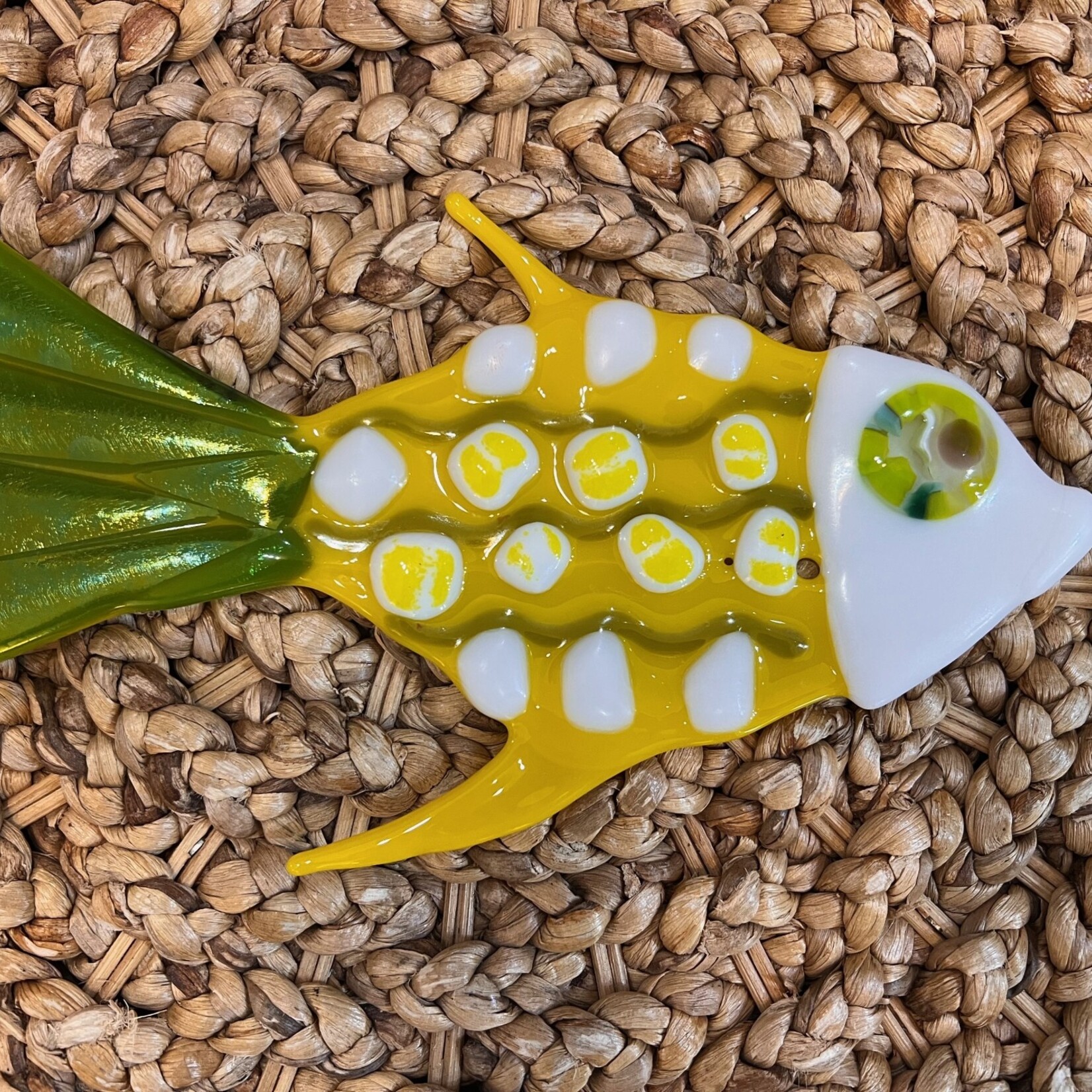 Lois Brezinski Artworks Fish, yellow, fused glass on stand, small, LOIS