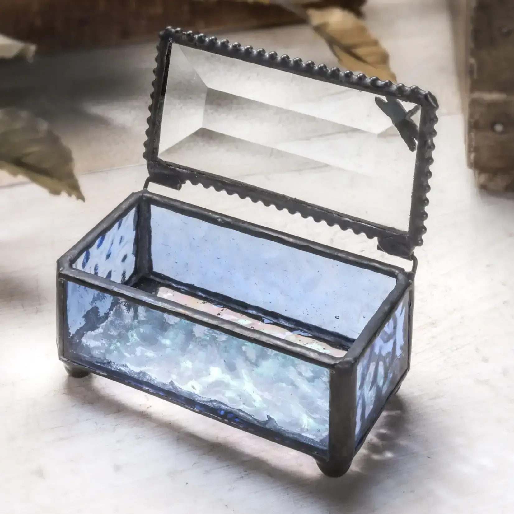 Kathy Gustafson Dragonfly Filligree Box, Blue Stained Glass, 3x2"" KATG