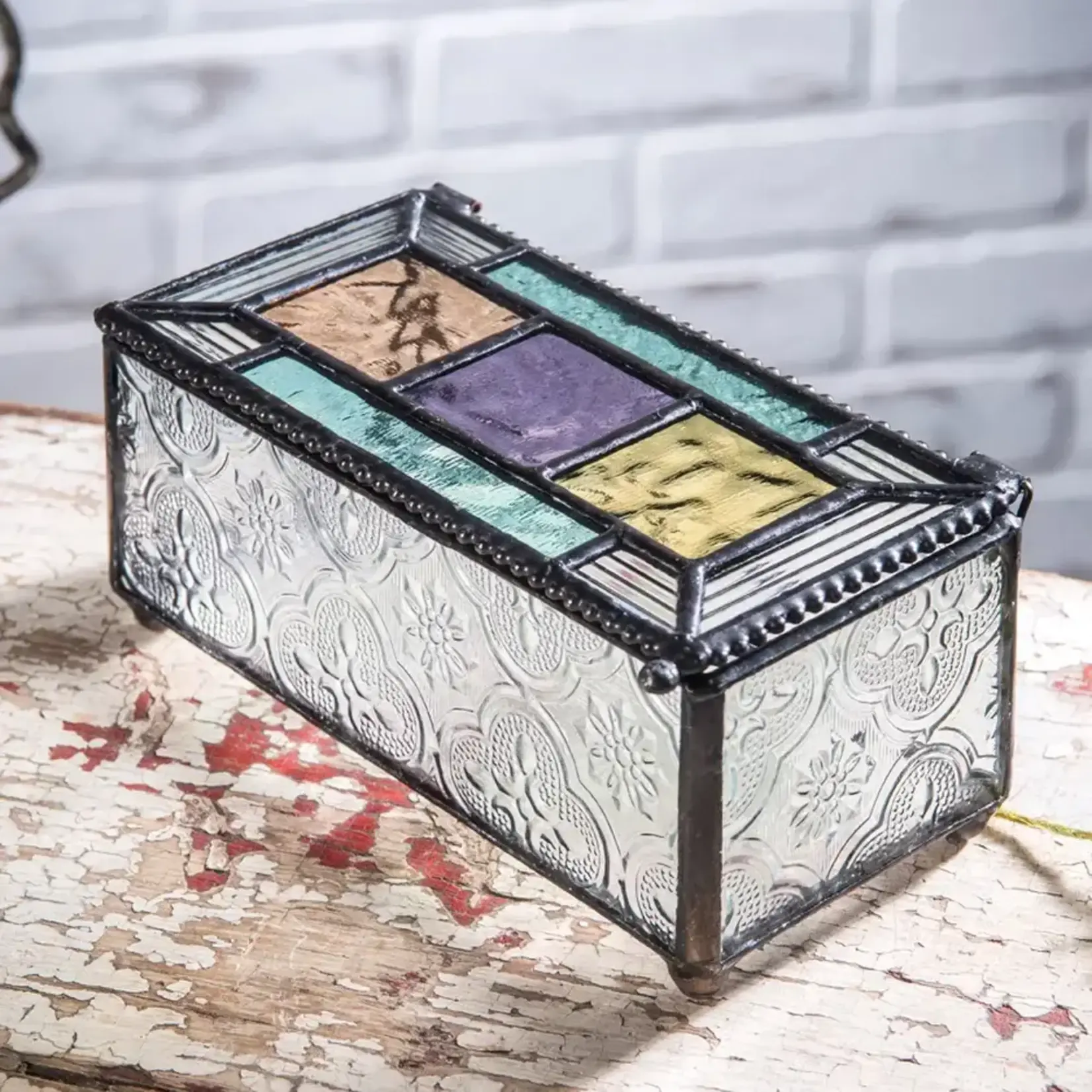 Kathy Gustafson Keepsake Box, Colorful Stained Glass, 5x3x2" KATG