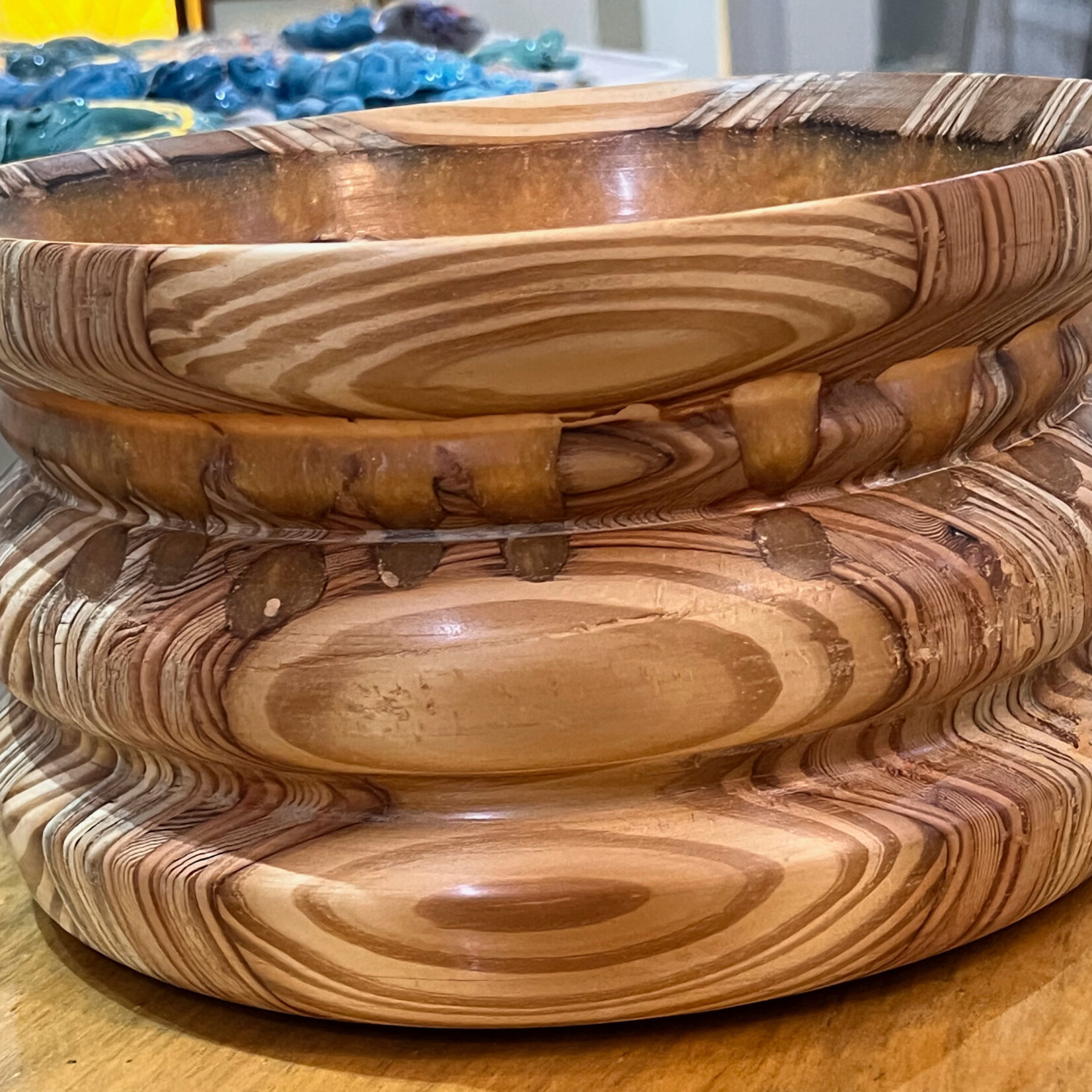 The Castle Craftsman Bowl, mixed wood w/resin border, 10.5" D x 6"H, CASTLE