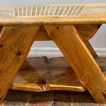 The Castle Craftsman Coffee Table, Cypress w/resin inlay, 64"lx18"wx19"h, CASTLE