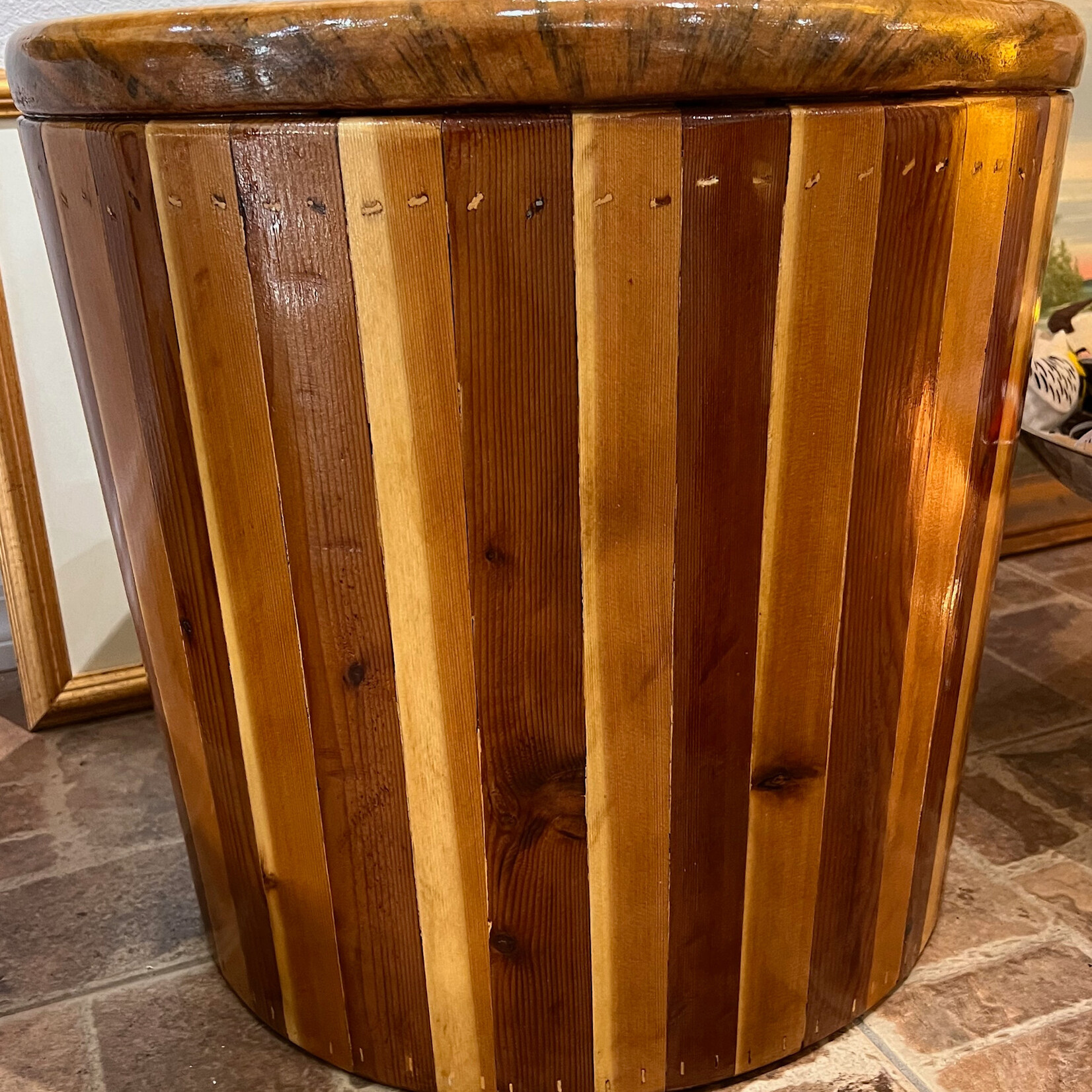 The Castle Craftsman Table, Cypress, round,  19"dx18"h, CASTLE