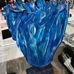 Karen Hovis CORAL VASE, Sandblasted Fused Glass, 7" H,  KARH)