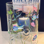 Mary Burnside Candle Holder w/fish, 3 votives, glass, MARY
