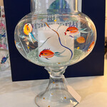 Mary Burnside Hurricane Candle Holder, handpainted w/fish motif, 9" h, 7" D, glass, MARY