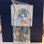 Mary Burnside Carafe,  handpainted glass w/fish motif, 10"H, MARY