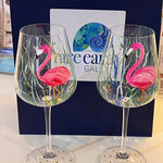 Mary Burnside Wine Glass, stemmed, handpainted,  flamingo, MARY