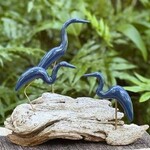 Molly Potter Thayer "Deep Blue Shorebirds", driftwood w/ceramic birds, 14x13", MOLT