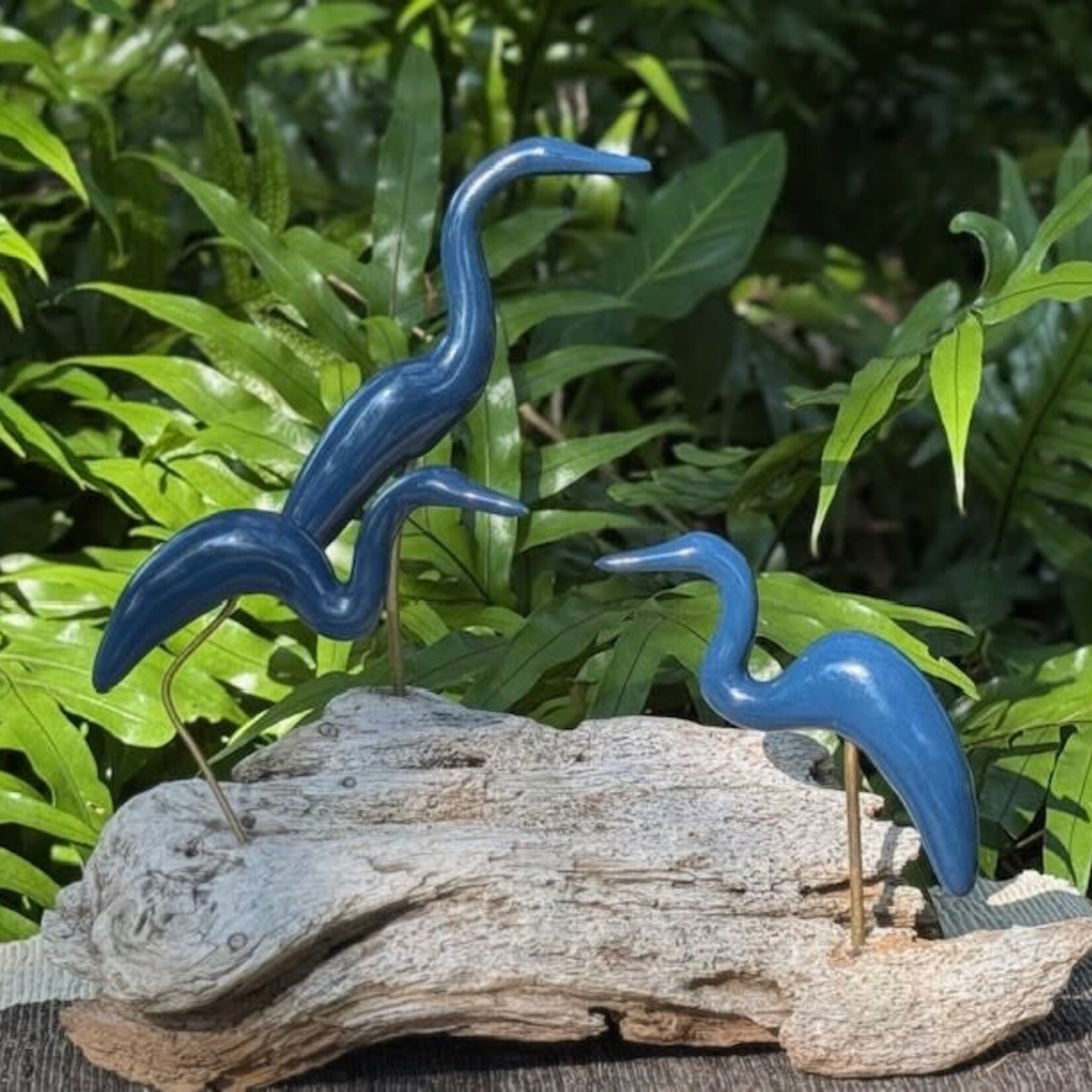 Molly Potter Thayer "Deep Blue Shorebirds", driftwood w/ceramic birds, 14x13", MOLT