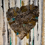 Susan Estrella "The Key to My...", mixed media w/keys on wood, 12"sq, SUSE